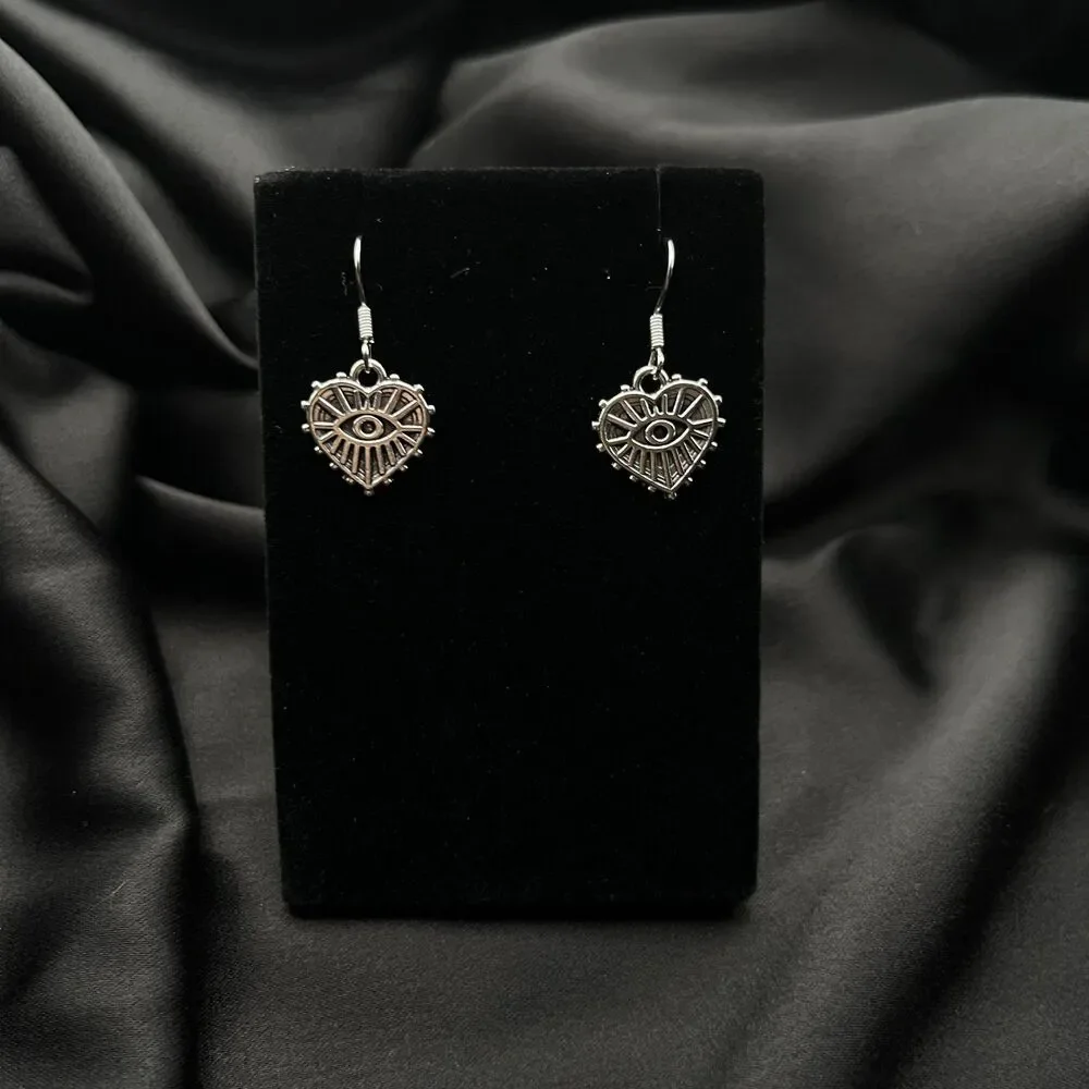Dainty Silver Evil Eye Heart Earrings Inches Bohemian Whimsigoth Feminine Y2K